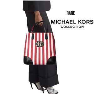 MICHAEL KORS COLLECTION Rare Red White Black Striped Leather Tote Made in Italy